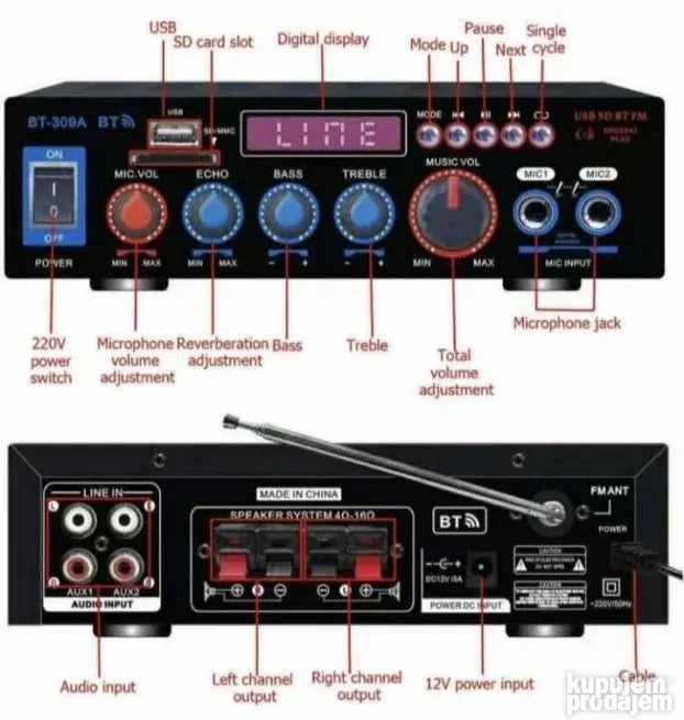 Bluetooth karaoke  stereo pojacalo 800W