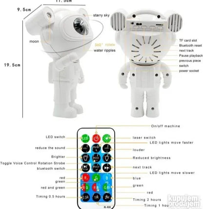 Astronaut projektor zvezdano nebo 2u1 Bluetooth zvucnik