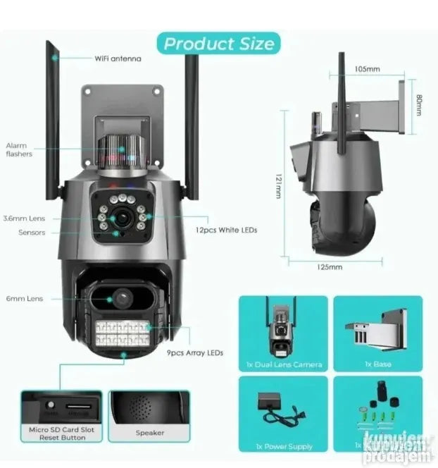 Spoljna WiFi IP Kamera sa dve kamere 4K Icsee