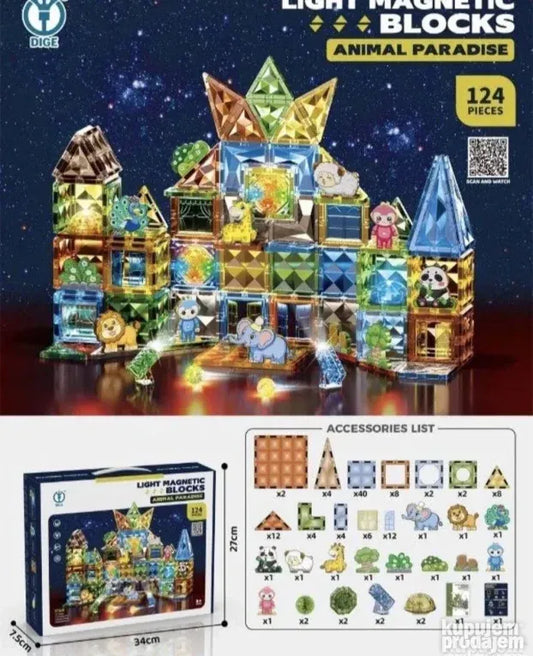 Magnetne kocke svetlece 3D 124 delova Hit